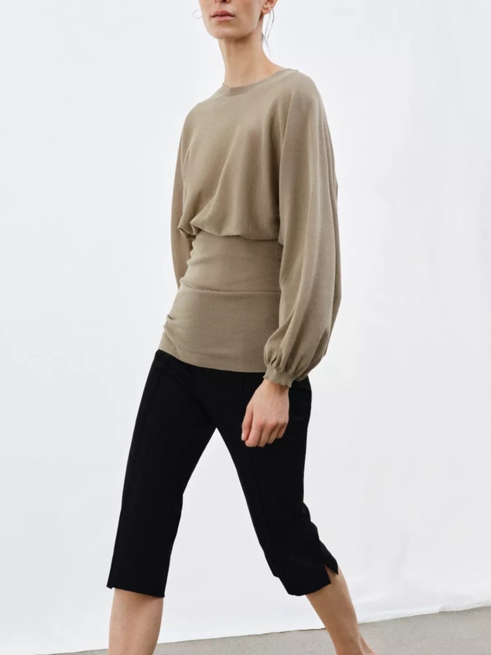 Zara NWT Long-Sleeve  balloon puff sleeve fitted knit jumper sweater top